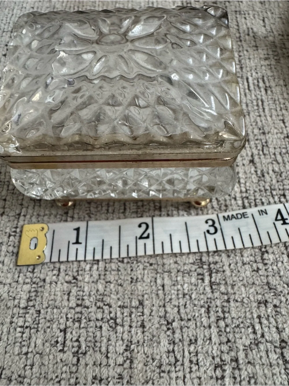 Vintage Jewelry Trinket Box with Gold Accents - Clear